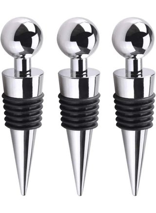 3 Pcs Metal Wine Bottle Stoppers – Leak-Proof Reusable Wine Corks for Wine, Champagne & Beverage Bottles | 9cm x 2.1cm Stainless Steel Wine Saver Plugs for Kitchen, Bar, Wedding & Party Gifts