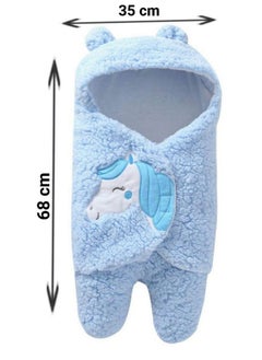 Brandonn Flannel 06 Months Hooded Swaddle Wrapper Blanket Sky Blue Lightweight  - Image 3