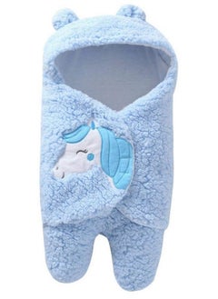 Brandonn Flannel 06 Months Hooded Swaddle Wrapper Blanket Sky Blue Lightweight  - Image 1