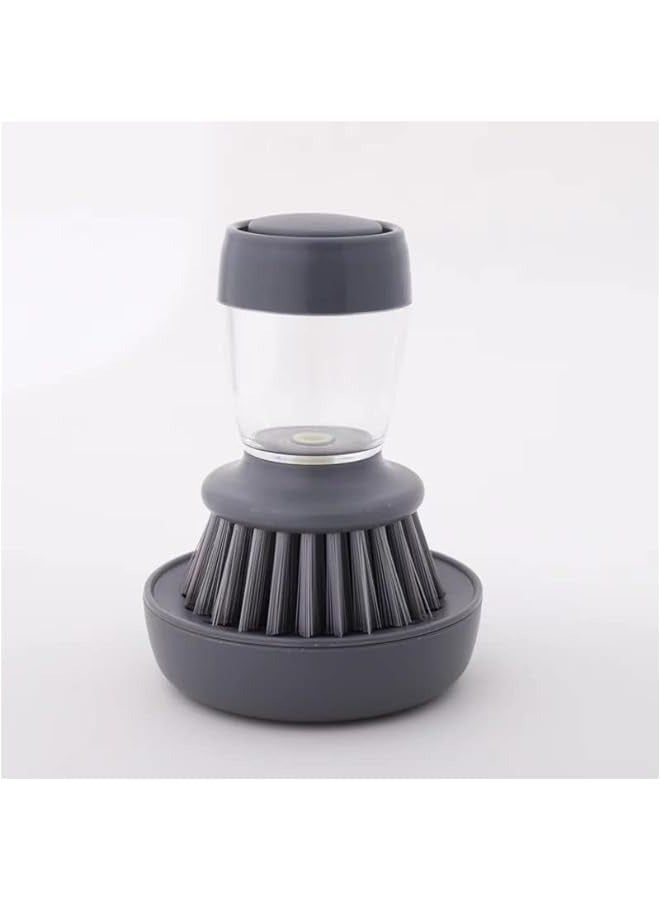 Kitchen Brush for Cleaning Dishes, Pots, and Sinks - Soap Dispensing Palm Brush with Complimentary Bracket (Black) - Image 1