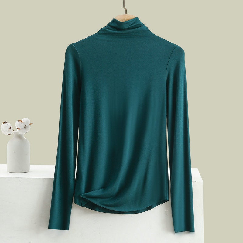 Bitter Cotton Base Shirt Women's Half-High Collar Long-Sleeved T-Shirt with Random Fit Seamless Slim Top Autumn Clothes New Winter - Image 1
