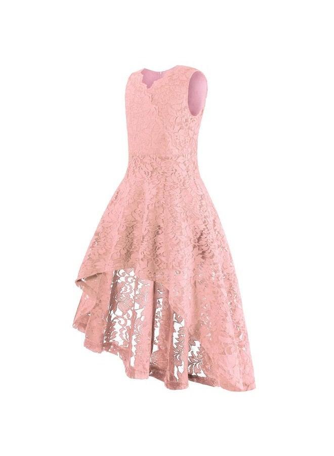 Viriber Girls Floral Lace Dress Easter Bridesmaid Vintage Formal Cocktail Party Swallowtail Swing Dresses 7-14 Years(Pink Lace,11-12T) - Image 3