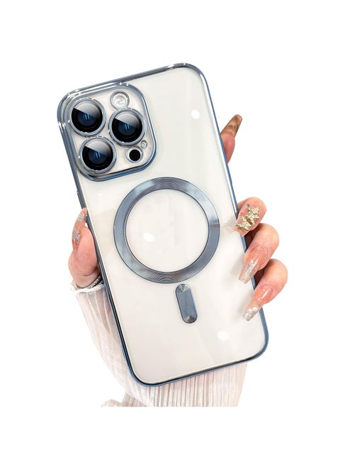 Magnetic Clear Phone Case for iPhone 16 Pro Max Crystal Clear Electroplating Non-slip Edge Design [Compatible with Magsafe Charging] Camera Lens Protective Soft Cover for Women and Men (Blue)