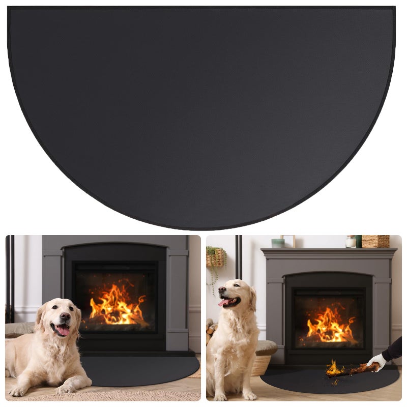 FLASLD FLASLD Fireproof Fireplace Mat  Hearth Rug 2442Inch Half Round Hearth Stove Rug Protects Floors Decks and Patios from Sparks Embers Black 