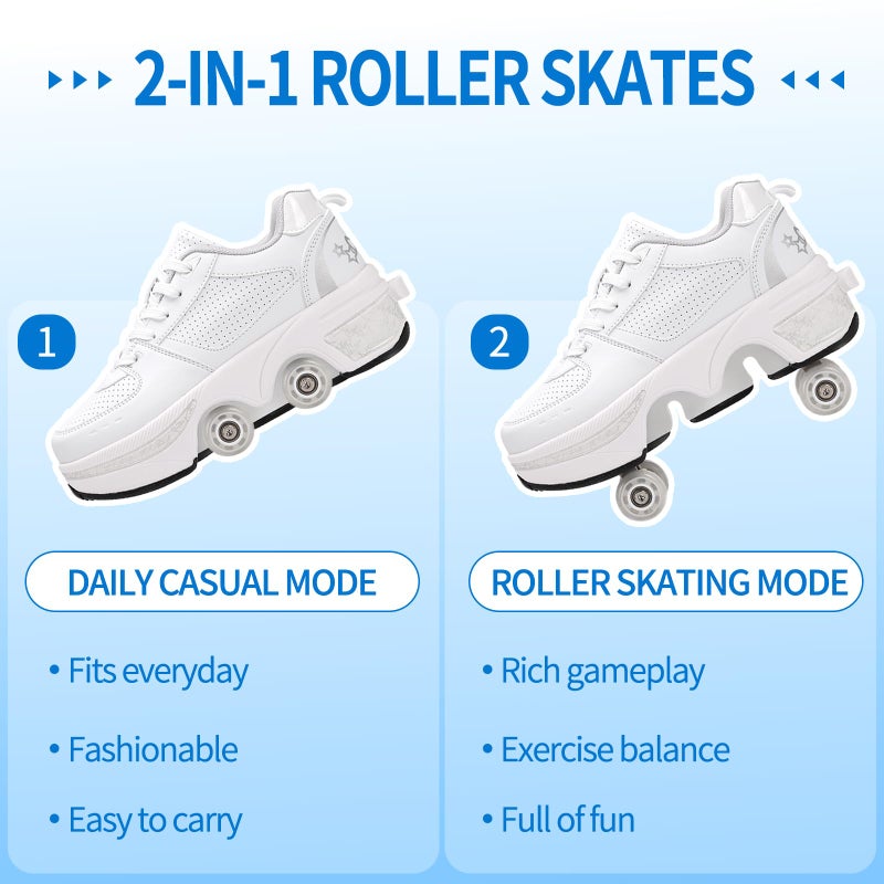 UonrvaoN Roller Skate Shoes for Girls, Kids, Women, Men,Double-Row Skating Shoes,Retractable Wheels Sneakers,Adjustable Parkour Roller Skates,Deformation Sneakers Outdoor (by, 11 Women/10 Men) - Image 5