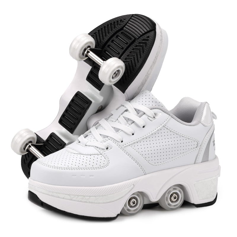 UonrvaoN Roller Skate Shoes for Girls, Kids, Women, Men,Double-Row Skating Shoes,Retractable Wheels Sneakers,Adjustable Parkour Roller Skates,Deformation Sneakers Outdoor (by, 11 Women/10 Men) - Image 1