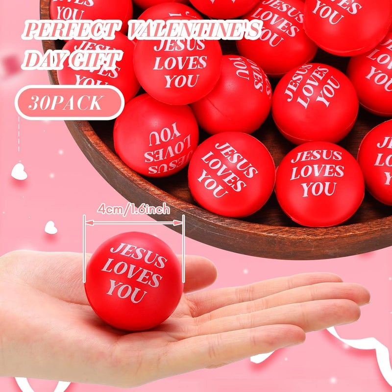 Jerify عبوات ضغط جيريفي 30 حبة - كرات ضغط حمراء تحبك يسوع، ألعاب تخفيف الضغط، كرات ضغط صغيرة تحفيزية، كرات رغوية قافزة للبالغين، تخفيف القلق والضغط، هدايا مكتبية، حشوات أكياس 1.57 بوصة - Image 2