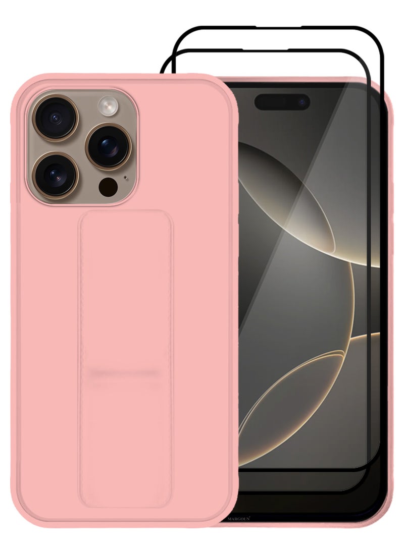 CATANES - (for Apple iPhone 16 Pro Max) 3Packs, Case  PU Leather Back Cover Stand Function Finger Grip Case Cover with Shock Proof Screen Protector / Pink - Image 1