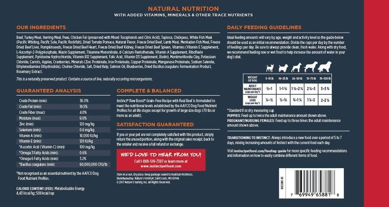 Instinct Raw Boost, Natural Dry Dog Food with Freeze Dried Pieces, High Protein, Grain Free Recipe - Real Beef, 10 lb. Bag - Image 1