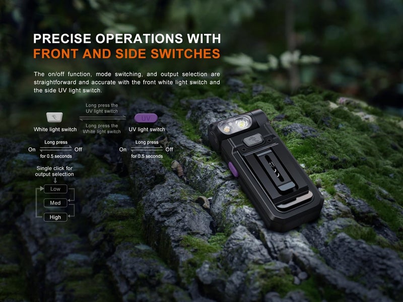 fenix فينيكس SW05RUV مصباح يدوي مسطح مع ضوء UV/ ضوء أسود مع حافظة إكسسوارات إيديسون برايت - Image 5