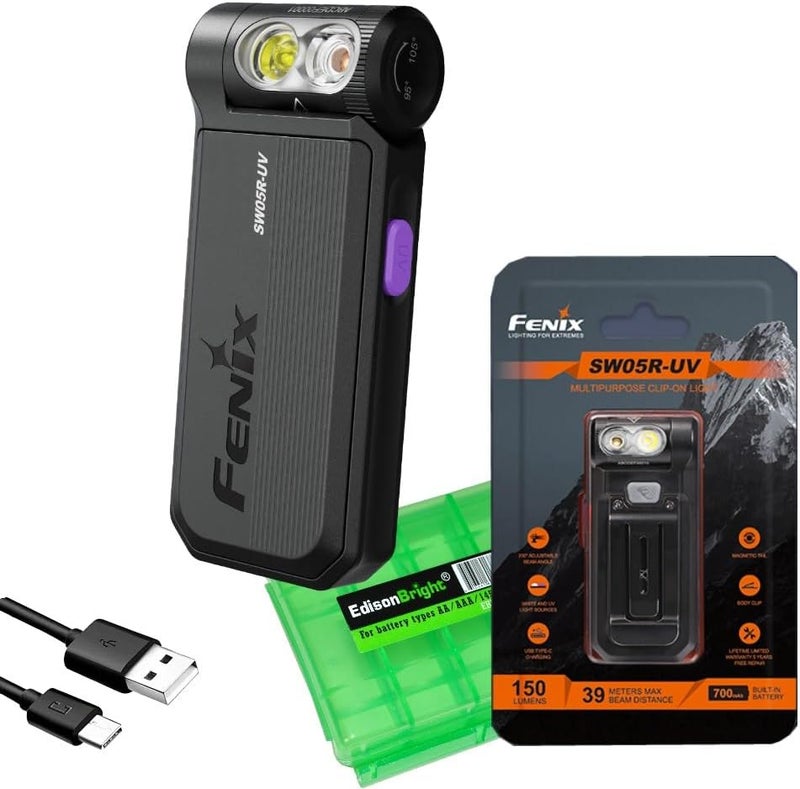 fenix فينيكس SW05RUV مصباح يدوي مسطح مع ضوء UV/ ضوء أسود مع حافظة إكسسوارات إيديسون برايت - Image 1