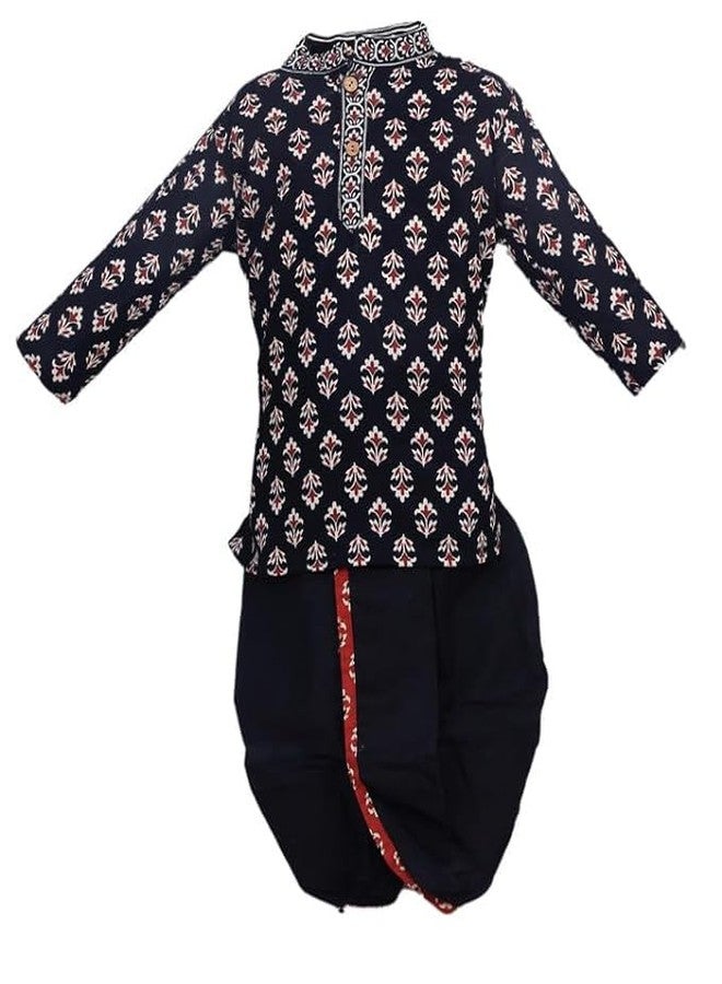 LITTLE DREAMS Traditional Jaipuri Print Dhoti & Kurta Set Special for Kids Black 2-3 Y - Image 1