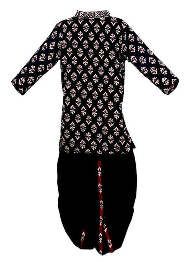 LITTLE DREAMS Traditional Jaipuri Print Dhoti & Kurta Set Special for Kids Black 2-3 Y - Image 3