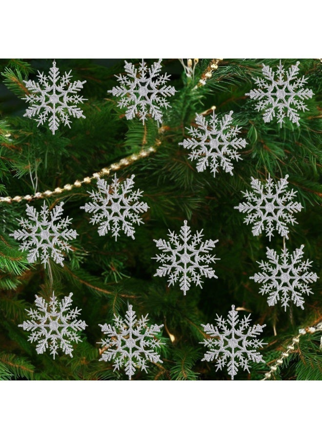شركة ذي بي زي زينة شجرة عيد الميلاد على شكل رقاقات ثلج معلقة - عبوة من 24 زينة بلاستيكية لامعة مع خيط لتزيين عيد الميلاد وحفلات رأس السنة الشتوية (فضية) - Image 1