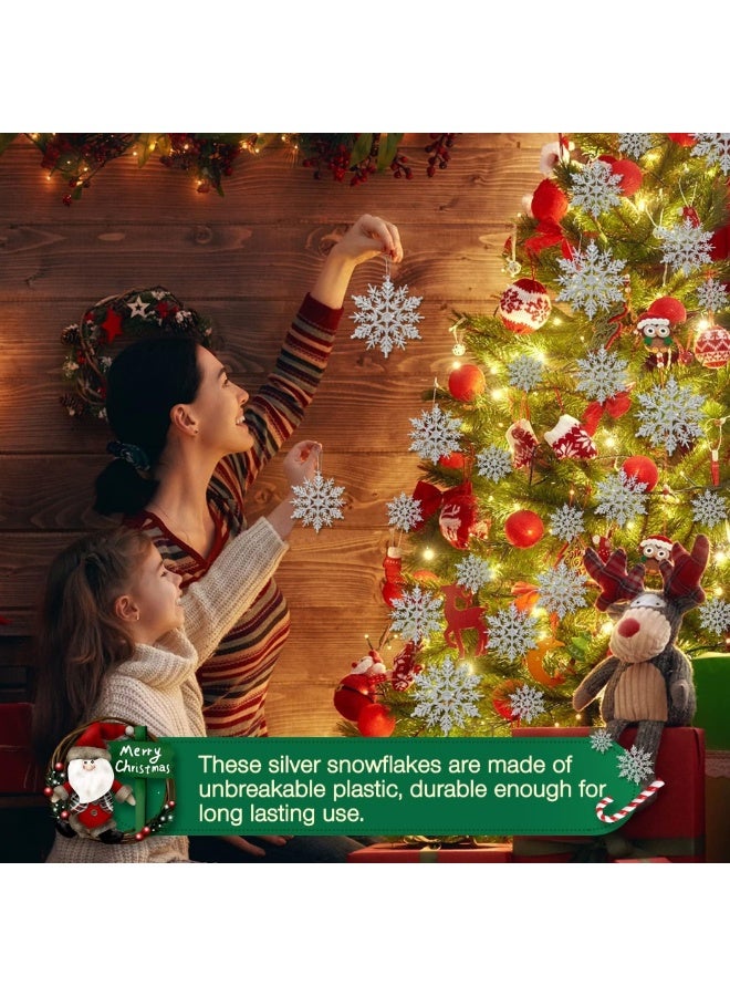شركة ذي بي زي زينة شجرة عيد الميلاد على شكل رقاقات ثلج معلقة - عبوة من 24 زينة بلاستيكية لامعة مع خيط لتزيين عيد الميلاد وحفلات رأس السنة الشتوية (فضية) - Image 3