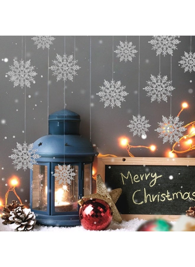 شركة ذي بي زي زينة شجرة عيد الميلاد على شكل رقاقات ثلج معلقة - عبوة من 24 زينة بلاستيكية لامعة مع خيط لتزيين عيد الميلاد وحفلات رأس السنة الشتوية (فضية) - Image 4