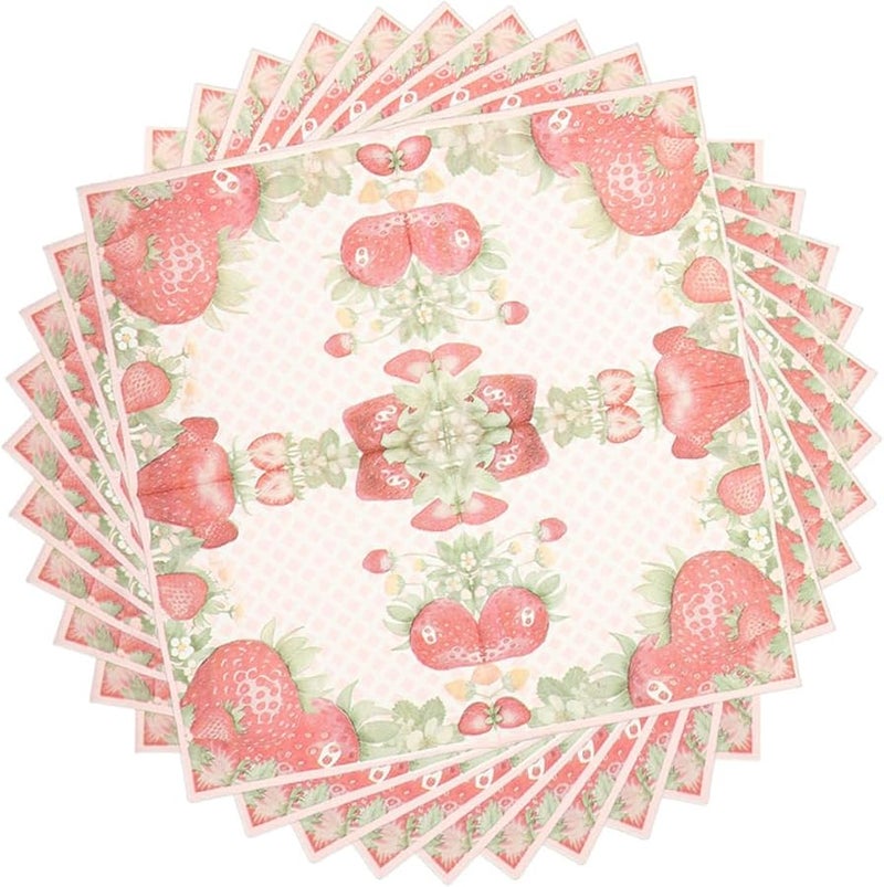 Strawberry Print Disposable Paper Napkins 2 Pack For Party Celebration - Image 1