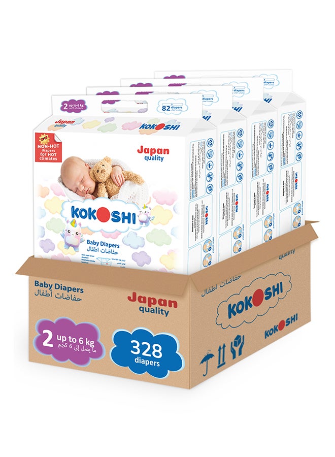 Kokoshi Premium Baby Diapers Size 2 (Up to 6 kg), 328 pcs – Ultra-Soft, Hypoallergenic, 12h Protection, Breathable, Leak-Proof Japanese, Wetness Indicator - Image 1