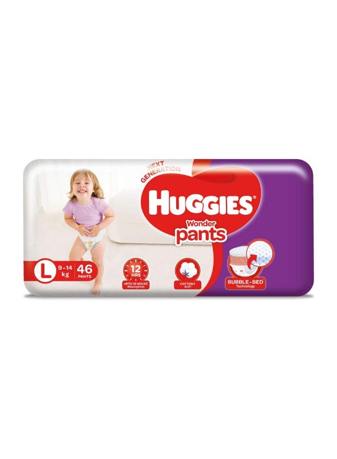 Huggies Wonder Pants Large (L) Size Baby Diaper Pants, 46 count, with Bubble Bed Technology for comfort