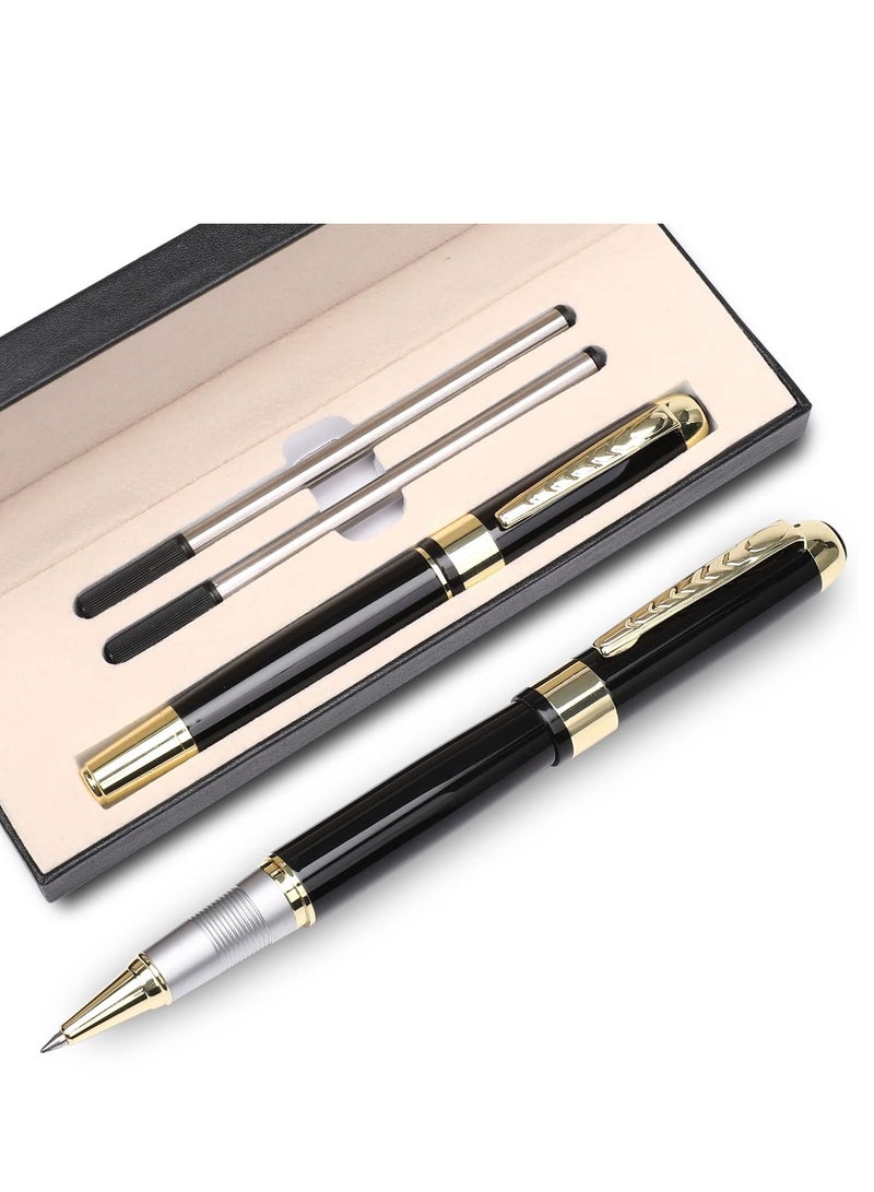 SYOSI 0.5mm Ballpoint Pen, Black Ballpoint with Chrome Trim Luxury, Ballpoint Line 0.5mm Tip Come with 2 Pieces Black Ink Refill, Nice BallPens Classy Gift Box for Student, Executive, Office, Birthday Gift  - Image 1