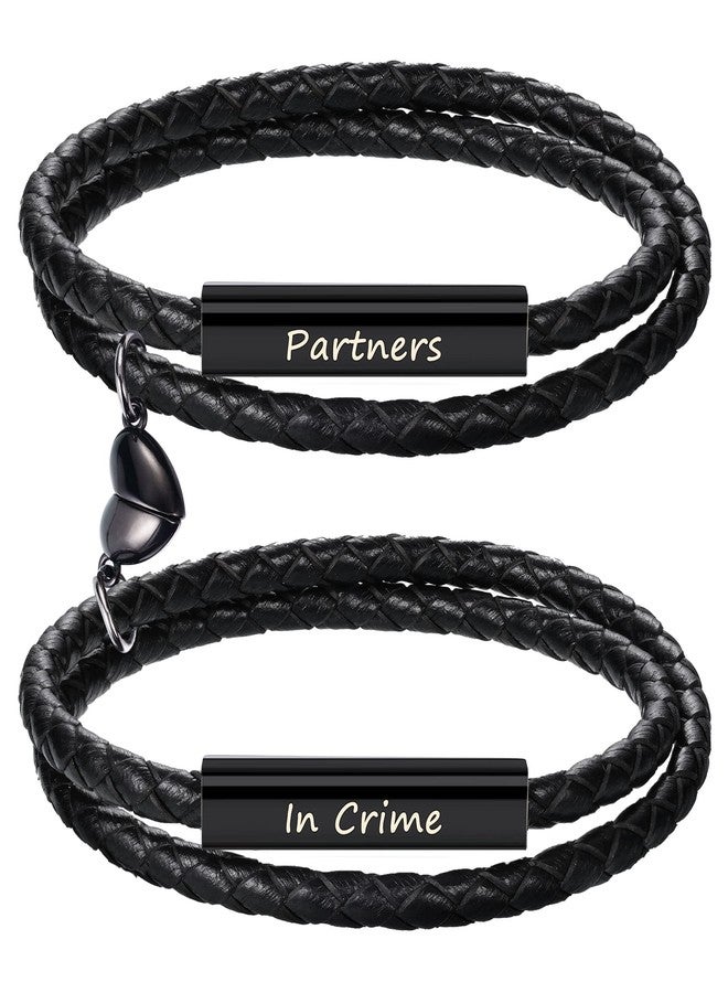 Btysun Couple Bracelets I Love You Gifts for Him Her Couple Anniversary Birthay Gifts for Boyfriend Girlfriend Partner Matching Bracelet Engraved Promise Leather Christmas Jewelry - Image 1
