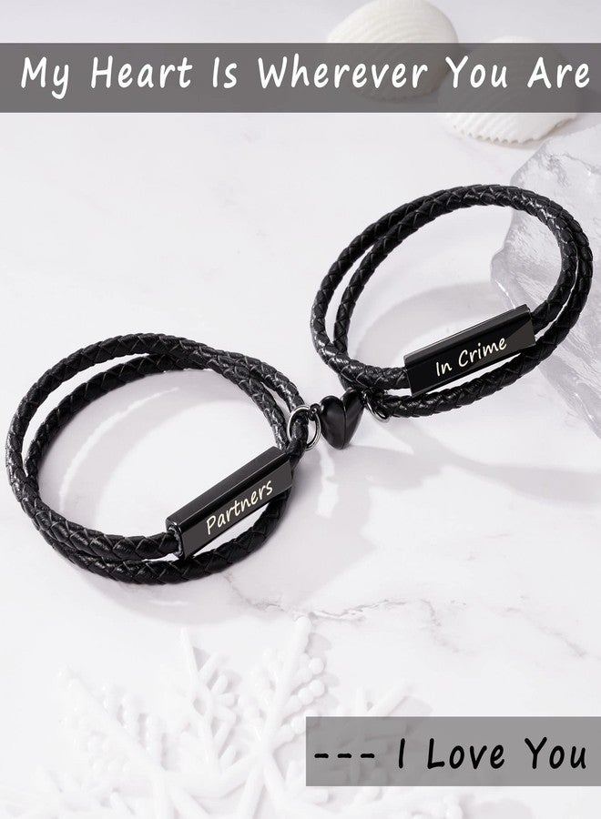Btysun Couple Bracelets I Love You Gifts for Him Her Couple Anniversary Birthay Gifts for Boyfriend Girlfriend Partner Matching Bracelet Engraved Promise Leather Christmas Jewelry - Image 4