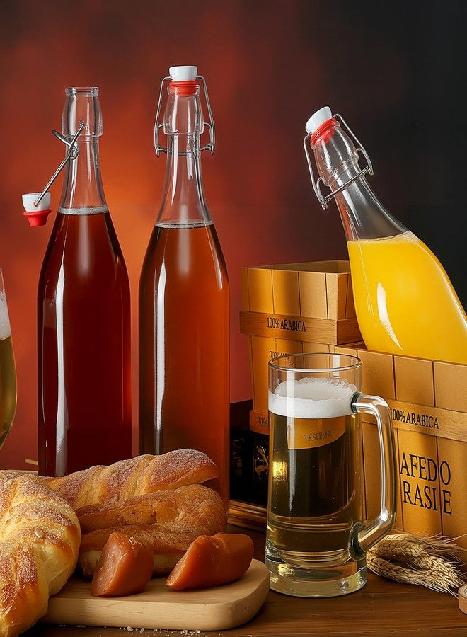 يبودا زجاجات زجاجية بغطاء قلاب سعة 32 أونصة، مثالية لتخمير البيرة في المنزل، والتخمير الثاني، والكومبوتشا، والكفير، وخلاصة الفانيليا، والعصائر، والشاي، والمشروبات، والمشروبات الغازية، والزيوت، والخل، والليمونشيلو، والنبيذ. عبوة من 6 زجاجات - Image 2