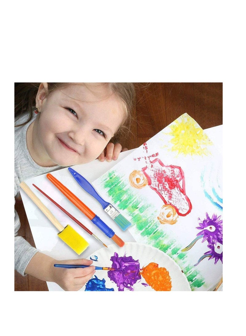 Kids Paint Brushes Paint Brushes for Children Sized Paint Brush Non-Toxic Washable Kids Paint Tool Painting Sponges Brushes Kids Painting Brush Set Kids Painting Kit Kids Early 15 Pieces
