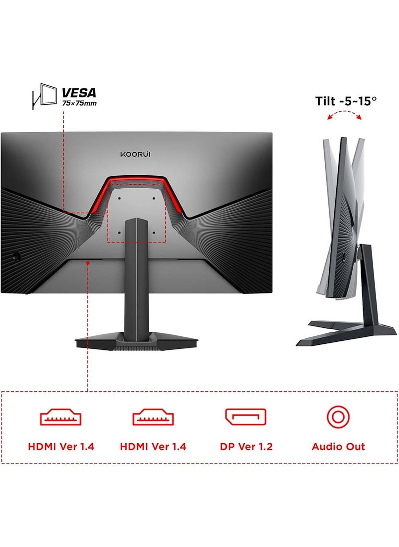 KOORUI - Monitor Gaming, 24 Inch Computer Screen HDMI, 165Hz, 1080p, 1ms, IPS, FreeSync, Compatible G-sync, Tilt Adjustable, Eye Care, VESA Wall Mountable (FHD 1920x1080, DisplayPort) Black - Image 1