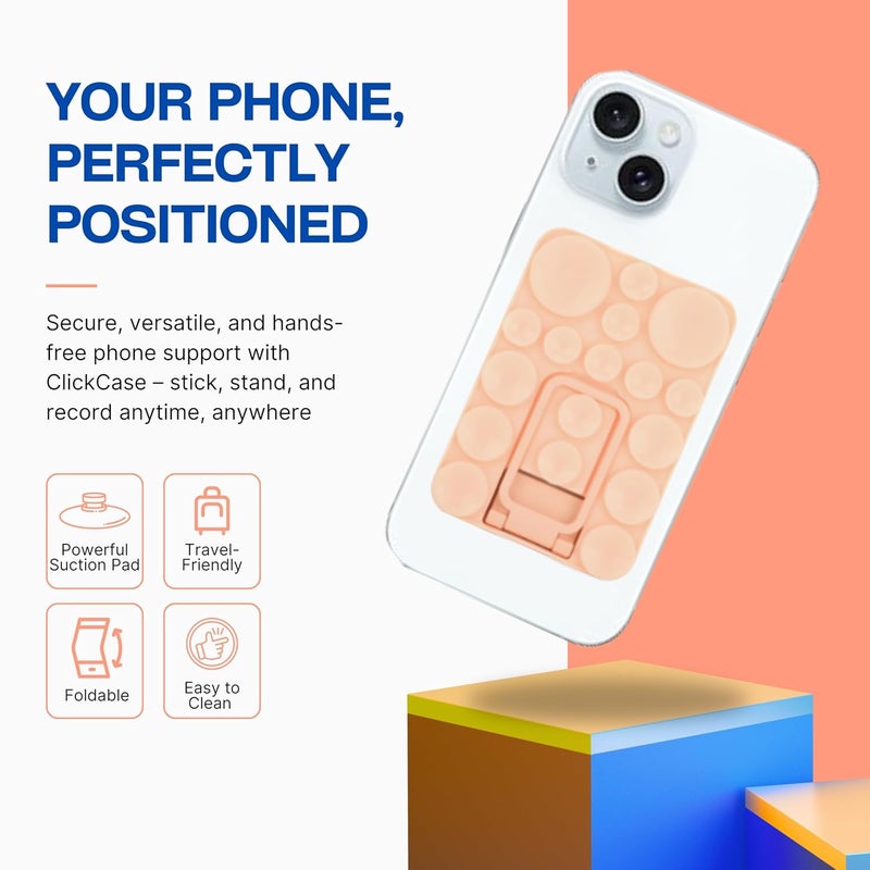 ClickCase قبضة هاتف سيليكون لاصقة 2 في 1 مع كوب شفط أكبر محدث وحامل للهواتف المحمولة، خيارات تثبيت متعددة للسيلفي، الريلز وتسجيل الفيديو (خوخي باهت) - Image 3
