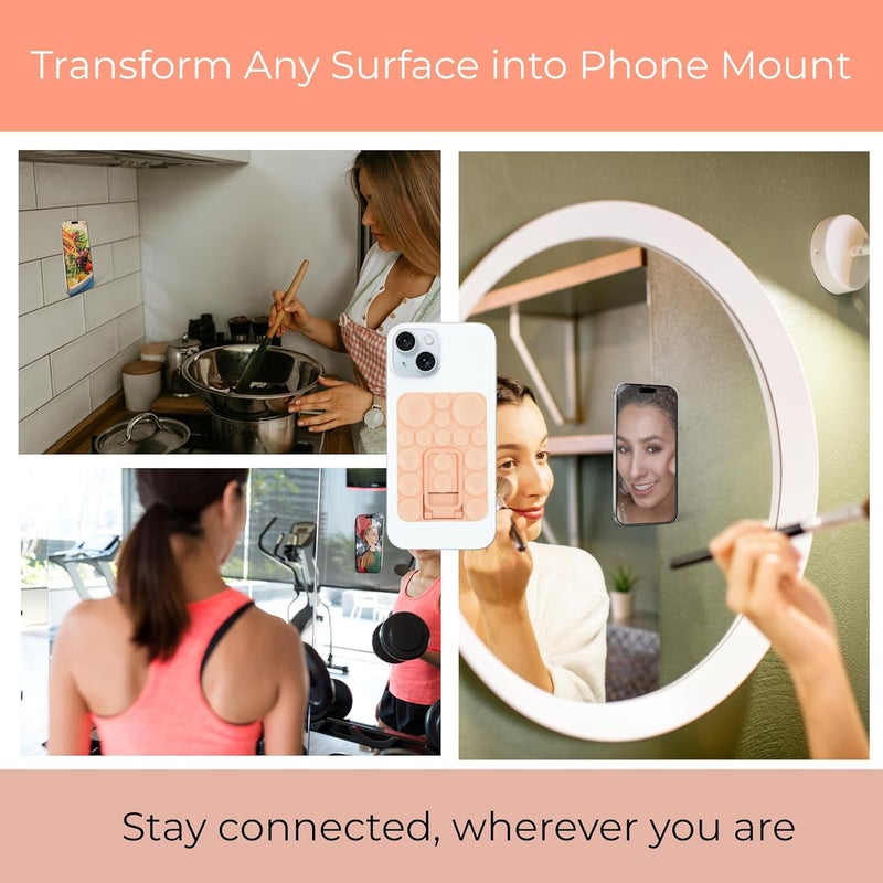 ClickCase قبضة هاتف سيليكون لاصقة 2 في 1 مع كوب شفط أكبر محدث وحامل للهواتف المحمولة، خيارات تثبيت متعددة للسيلفي، الريلز وتسجيل الفيديو (خوخي باهت) - Image 5
