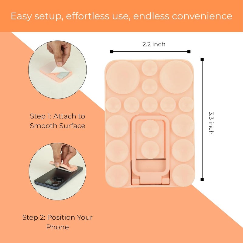 ClickCase قبضة هاتف سيليكون لاصقة 2 في 1 مع كوب شفط أكبر محدث وحامل للهواتف المحمولة، خيارات تثبيت متعددة للسيلفي، الريلز وتسجيل الفيديو (خوخي باهت) - Image 4