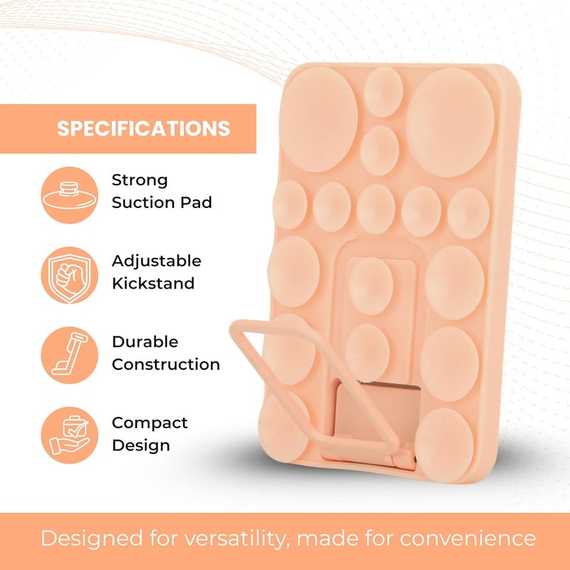 ClickCase قبضة هاتف سيليكون لاصقة 2 في 1 مع كوب شفط أكبر محدث وحامل للهواتف المحمولة، خيارات تثبيت متعددة للسيلفي، الريلز وتسجيل الفيديو (خوخي باهت) - Image 2