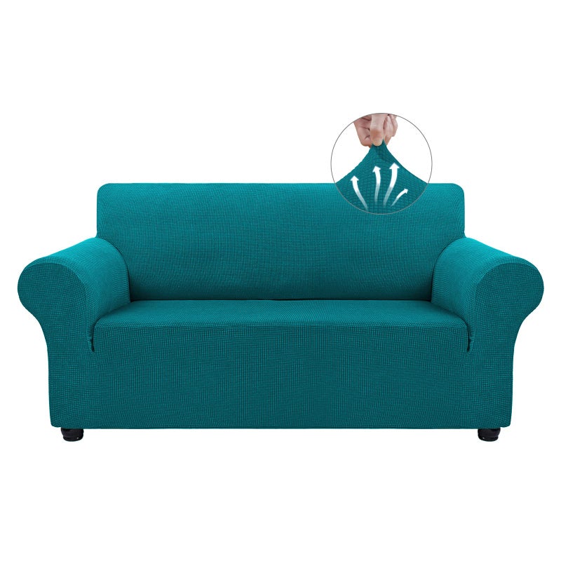 Asnomy Sofa Covers for 2 Cushion Couch Stretch loveseat Covers Slipcovers Pet Protector Furniture Covers for Dogs Cats Spandex Jacquard Fabric Small Checks MediumPeacock Blue