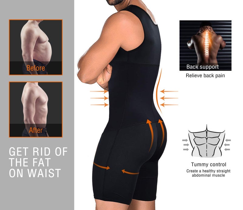 NonEcho Men Shapewear Tummy Control Full Body Shaper Slimming Bodysuit Plus Size - Image 4