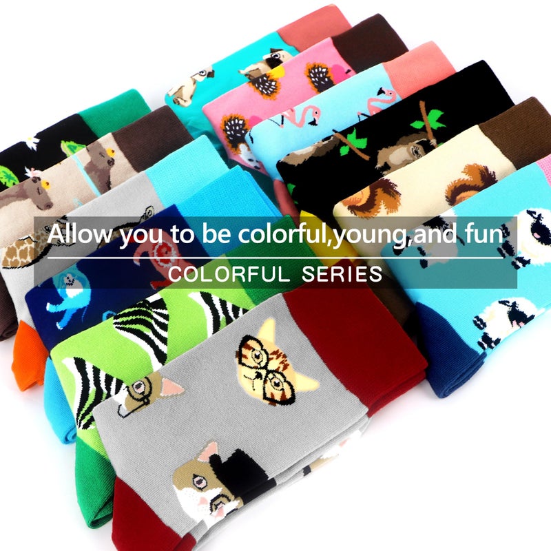 WeciBor Women's Colorful Novelty Pattern Crew Socks, 12 Pack Multicolor Animals, Size 8-12 - Image 3