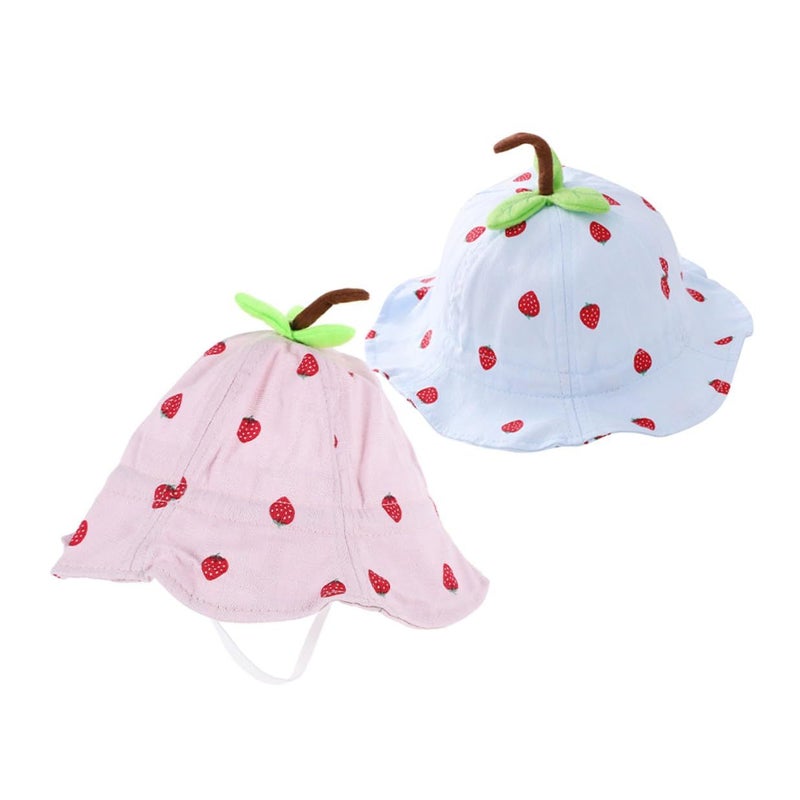 Boys Strawberry Leaf Print Bucket Hat 50cm Sun Protection Summer Cap Outdoor Beach For 6-24 Months - Image 2