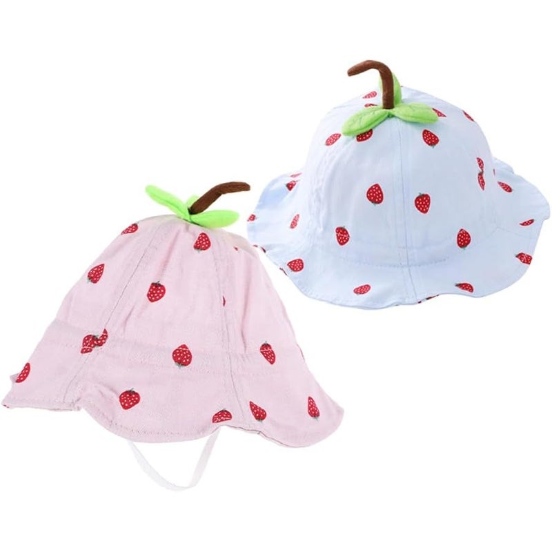 Boys Strawberry Leaf Print Bucket Hat 50cm Sun Protection Summer Cap Outdoor Beach For 6-24 Months - Image 1