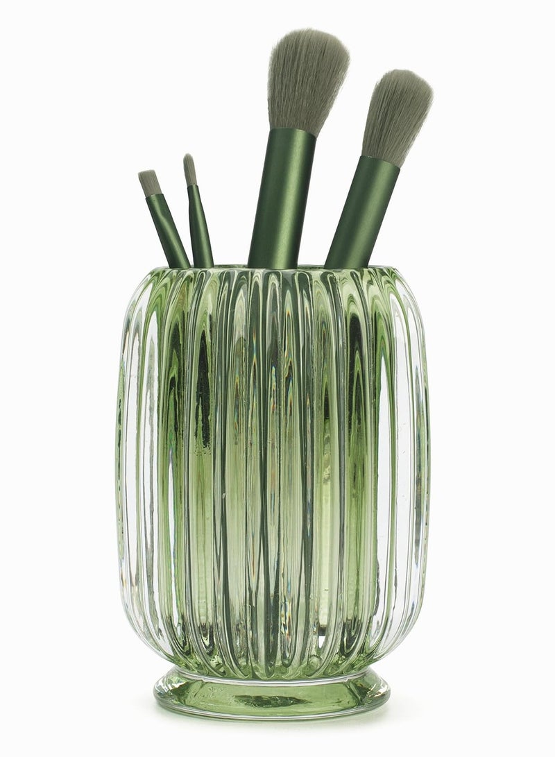 Generic Elegant Glass Makeup Brush Organizer for Vanity and Bathroom, Versatile Storage for Eyebrow Pencils and Pens, Ideal for Home and Office, Stylish Green Design  - Image 1