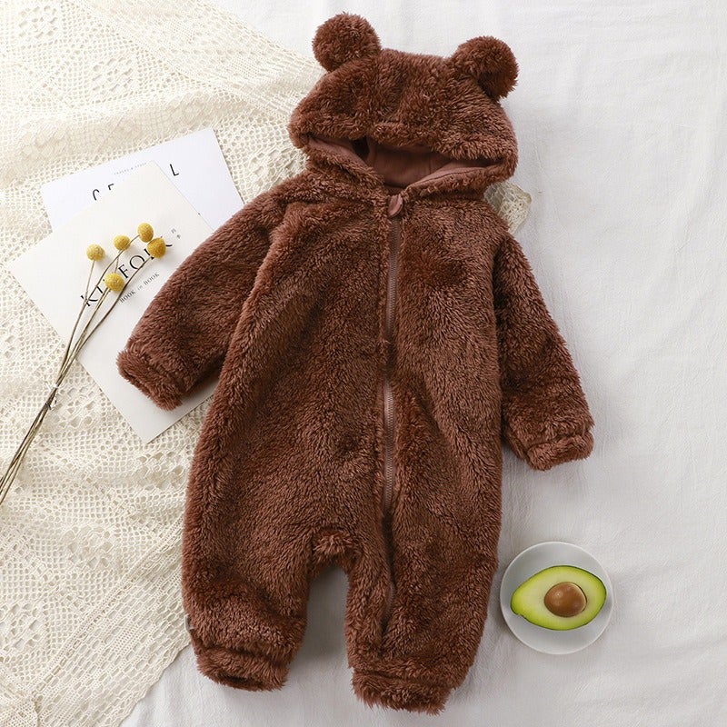 You Zai Tai Baby Winter Romper Fleece Overall Newborn Warm Bear Pajamas Boys Girls - Image 1
