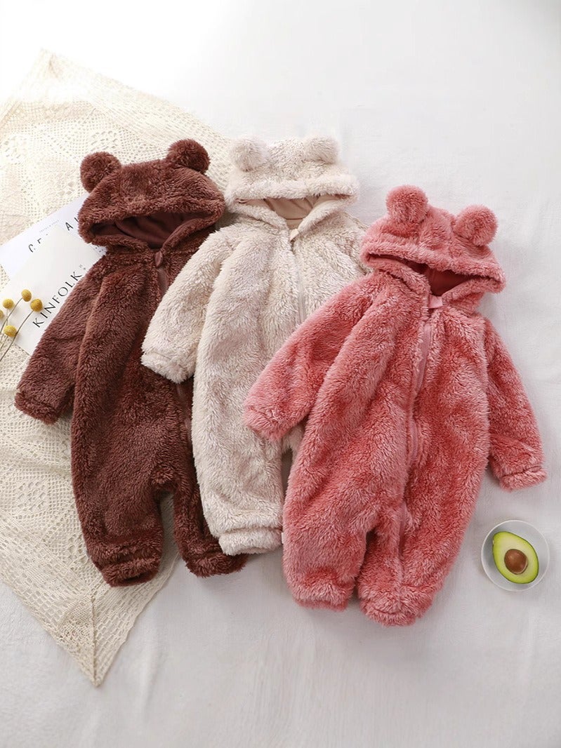 You Zai Tai Baby Winter Romper Fleece Overall Newborn Warm Bear Pajamas Boys Girls - Image 3