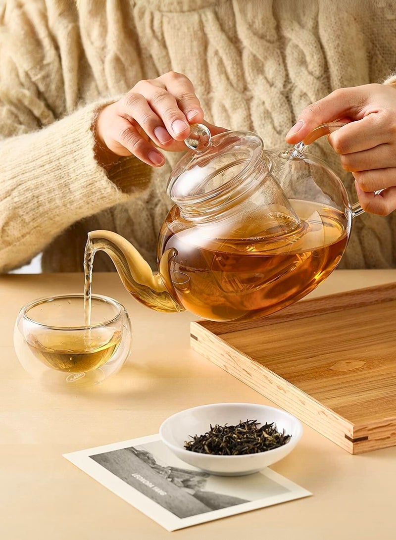 1Chase Glass Teapot Set – 600ML Borosilicate Teapot with Heart-Shaped Tea Warmer & 6 Double Wall Cups (50ML) | Elegant Heat-Resistant Tea Set for Home & Gifting - Image 4