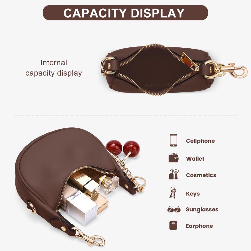 JQWSVE Small Top Handle Bags for Women Mini Purses Cute Ladies Handbags Crescent Mini Crossbody Bags with Cherry (Brown) - Image 5