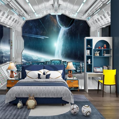 FLFK 3D Spaceship Peel and Stick Wall Murals 118x787Universe Outer Space SelfAdhesive Wallpaper Large Poster Science Explore Station Painting Sticker for Kids Bedroom Decor - Image 3