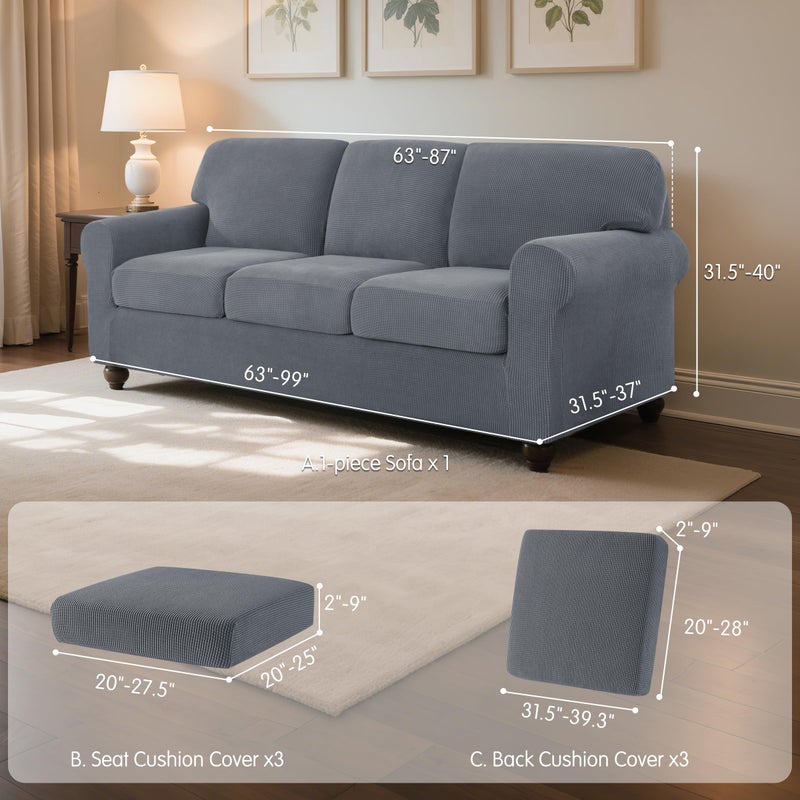 SUBRTEX 7 Pieces Stretch Sofa Slipcover Sets Couch Cover Sets Backrest Cushion Covers Furniture Protector Collection Set for Oversize Sofa Loveseat Chair Slip Covers(Large, Light Gray) - Image 3