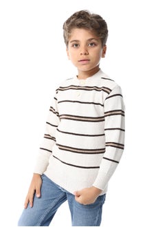 Andora Crew Neck Striped Boys Sweater _ Beige & Brown  - Image 2