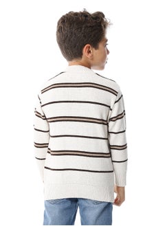 Andora Crew Neck Striped Boys Sweater _ Beige & Brown  - Image 3