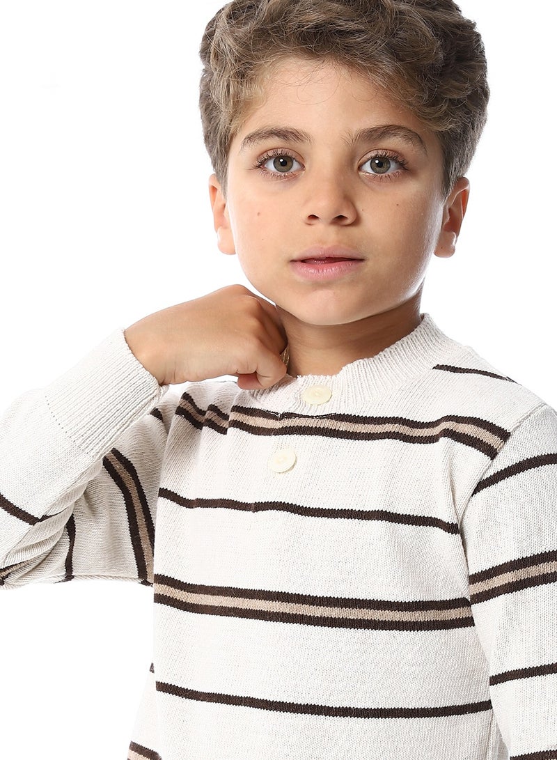 Andora Crew Neck Striped Boys Sweater _ Beige & Brown  - Image 4