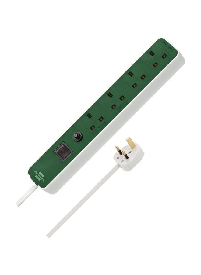 Brennenstuhl Ecolor 4-Way Power Strip with Safety Fuse Button White and Green 3 m 1153243329 - Image 1