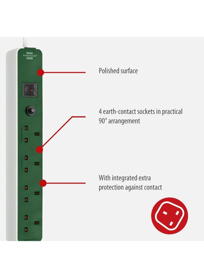 Brennenstuhl Ecolor 4-Way Power Strip with Safety Fuse Button White and Green 3 m 1153243329 - Image 2